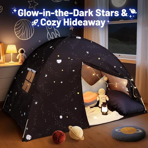Sumbababy كبير teepee خيمة للأطفال: مع أضواء النجوم والأعلام - خيمة للأطفال الداخلية أطفال teepee tent للبنين والبنات - تلعب طفل الأطفال للأطفال داخل سرير المظلة لألعاب هدية غرفة اللعب (كريم) in Kuwait