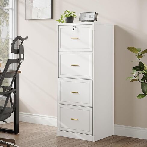 LITTLE TREE 4-Drawer File Cabinet with Lock, Large Vertical Storage Cabinet, Secure Space-Saver for Home Office, Compatible with A4/F4/Letter/Legal Size Files, Filing Cabinets for Home Office, Black in Kuwait