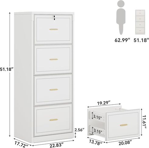 LITTLE TREE 4-Drawer File Cabinet with Lock, Large Vertical Storage Cabinet, Secure Space-Saver for Home Office, Compatible with A4/F4/Letter/Legal Size Files, Filing Cabinets for Home Office, Black in Kuwait