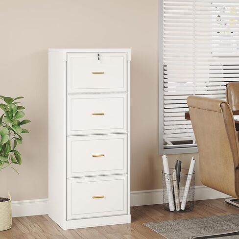 LITTLE TREE 4-Drawer File Cabinet with Lock, Large Vertical Storage Cabinet, Secure Space-Saver for Home Office, Compatible with A4/F4/Letter/Legal Size Files, Filing Cabinets for Home Office, Black in Kuwait