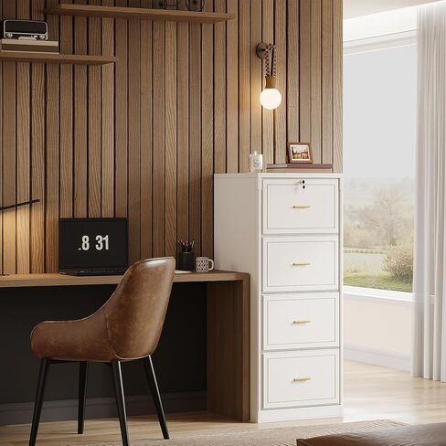 LITTLE TREE 4-Drawer File Cabinet with Lock, Large Vertical Storage Cabinet, Secure Space-Saver for Home Office, Compatible with A4/F4/Letter/Legal Size Files, Filing Cabinets for Home Office, Black in Kuwait