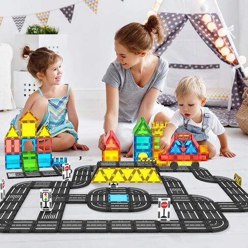 Magnetic Tiles Cars Construction Set, 4 PCS Magnetic Cars Magnetic Building Blocks Cars Toy for Kids Ages 4-8 3-5 Magnet Bricks Truck Kit Educational Sensory Toys Gifts for 3+ Year Old Boys & Girls in Saudi Arabia