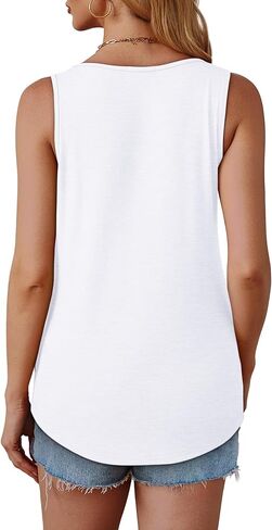 OFEEFAN Tank Top for Women Summer Outfits Sleeveless Blouses Dressy Casual Loose Fit Shirts Scooped Neck Pleated Front in Kuwait