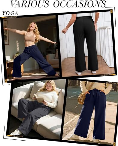 Huukeay 3 Pack Women's Plus Size Pants Wide Leg Yoga Pants Baggy Lounge Sweatpants with Pockets Drawstring High Waist Jogger in Kuwait