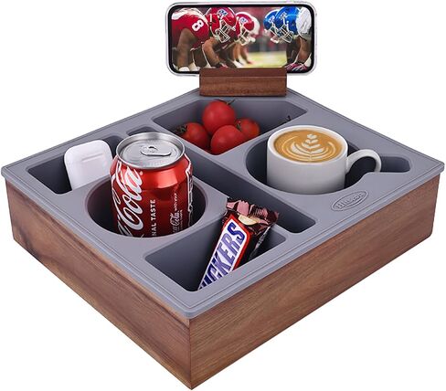 Couch Cup Holder, Hitseon Upgrade Silicone Acacia Wooden Bed Cup Holder, Couch Caddy with Cup Holder for Car Back Seat, Waterproof Couch Console Caddy for Snack Drink Remote Control White in Kuwait