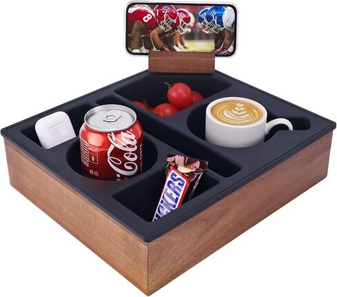 Couch Cup Holder, Hitseon Upgrade Silicone Acacia Wooden Bed Cup Holder, Couch Caddy with Cup Holder for Car Back Seat, Waterproof Couch Console Caddy for Snack Drink Remote Control White in Kuwait
