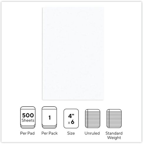 Universal P7-46500 4 بوصة × 6 بوصة أوراق مذكرات فضفاضة - غير مسطرة، بيضاء (500/عبوة) in Saudi Arabia