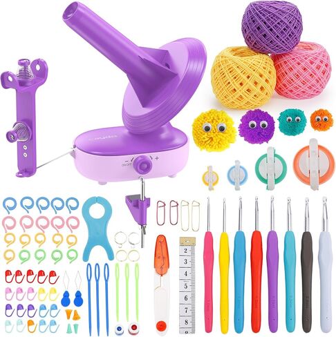 Caydo Yarn Winder Crochet Kit, Electric Yarn Ball Winder for Crocheting & Pom Pom Maker & Crochet Tool Set, Automactic Yarn Cake Winder Crochet Supplies, Perfect Present for Knitting Enthusiast in Saudi Arabia