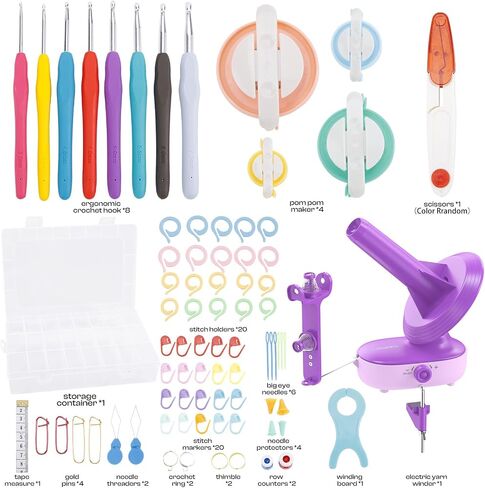Caydo Yarn Winder Crochet Kit, Electric Yarn Ball Winder for Crocheting & Pom Pom Maker & Crochet Tool Set, Automactic Yarn Cake Winder Crochet Supplies, Perfect Present for Knitting Enthusiast in Saudi Arabia
