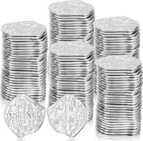 Hanaive 100 Pcs Pirate Coins Plastic Kids Fake Play Replica Spanish Doubloons St. Patrick's Coin for Pirate Party Treasure Chest Board Games Tokens Toys Cosplay (Gold, Silver, Bronze,Round) in Saudi Arabia