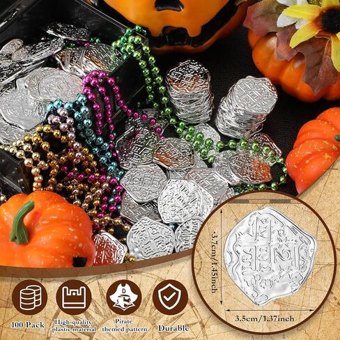 Hanaive 100 Pcs Pirate Coins Plastic Kids Fake Play Replica Spanish Doubloons St. Patrick's Coin for Pirate Party Treasure Chest Board Games Tokens Toys Cosplay (Gold, Silver, Bronze,Round) in Saudi Arabia
