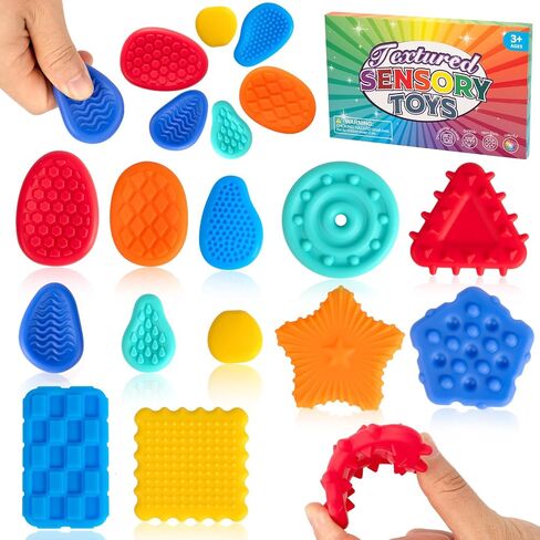 Fidget Sensory Stone Toys for Kids: 12 Pack Textured Soft Worry Stone Sensory Rings for Autism Kid Classroom Calming Down Tools Quiet Stress Anxiety Finger Toy Easter Basket Stocking Stuffer in Saudi Arabia