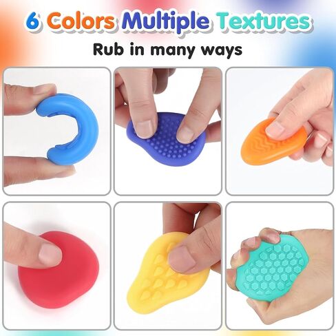 Fidget Sensory Stone Toys for Kids: 12 Pack Textured Soft Worry Stone Sensory Rings for Autism Kid Classroom Calming Down Tools Quiet Stress Anxiety Finger Toy Easter Basket Stocking Stuffer in Saudi Arabia
