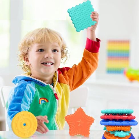 Fidget Sensory Stone Toys for Kids: 12 Pack Textured Soft Worry Stone Sensory Rings for Autism Kid Classroom Calming Down Tools Quiet Stress Anxiety Finger Toy Easter Basket Stocking Stuffer in Saudi Arabia