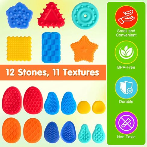 Fidget Sensory Stone Toys for Kids: 12 Pack Textured Soft Worry Stone Sensory Rings for Autism Kid Classroom Calming Down Tools Quiet Stress Anxiety Finger Toy Easter Basket Stocking Stuffer in Saudi Arabia