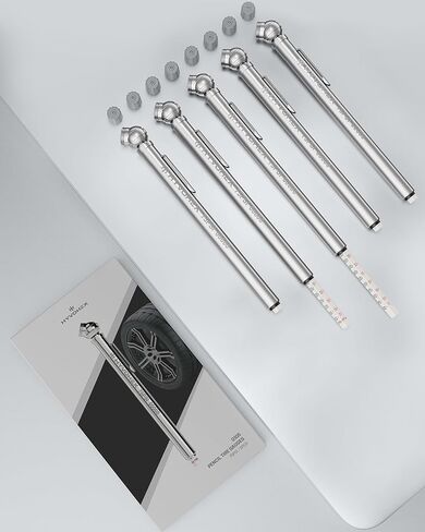 Pencil Tire Pressure Gauge 2 Pack with Valve Caps, Stainless Steel Body Tire Gauges for Tire Pressure with Deflator Valve, Metal Nozzle Tire Gauge for Cars, Pickups, RVs, Bicycles in Kuwait