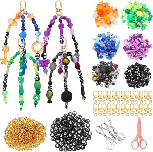 630 Pcs DIY Bead Keychain Making Kit Crafts Adjustable Letter Beads Strings Keychain Gift Alphabet Jewelry Key Ring Bag Charms Backpack Accessories for Women Mother's Day Teacher Party Favor in Saudi Arabia
