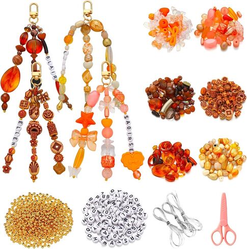 630 Pcs DIY Bead Keychain Making Kit Crafts Adjustable Letter Beads Strings Keychain Gift Alphabet Jewelry Key Ring Bag Charms Backpack Accessories for Women Mother's Day Teacher Party Favor in Saudi Arabia