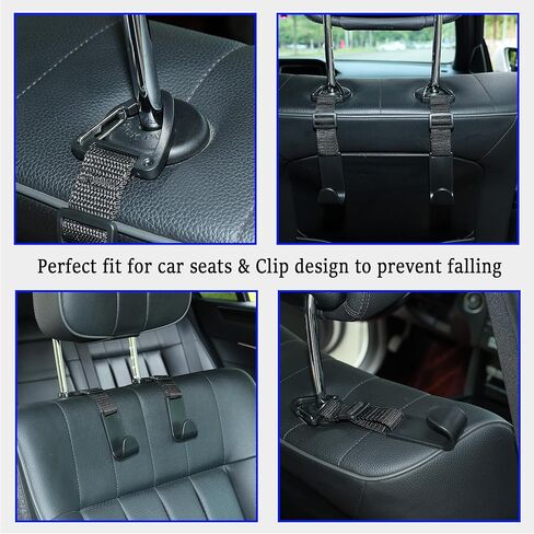 Amooca مسند الرأس السنانير للسيارة قابل للتعديل 4 حزمة مقعد السيارة الخلفي المنظم تخزين شماعات حامل لحقائب المحفظة مشبك عالمي مناسب أسود in Kuwait