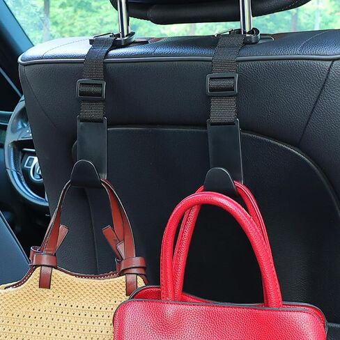 Amooca مسند الرأس السنانير للسيارة قابل للتعديل 4 حزمة مقعد السيارة الخلفي المنظم تخزين شماعات حامل لحقائب المحفظة مشبك عالمي مناسب أسود in Kuwait