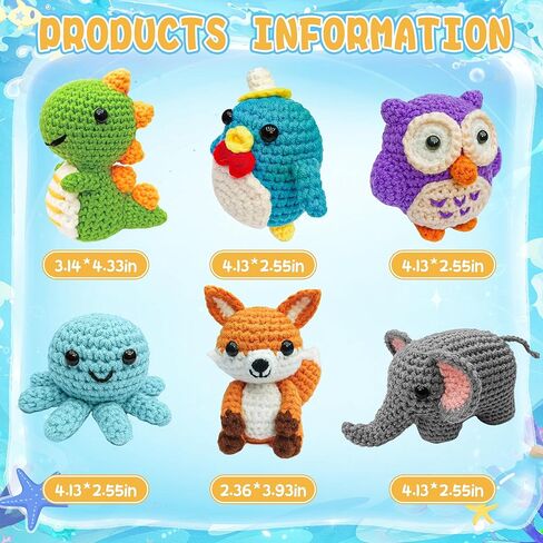 6pcs Crochet Kit للمبتدئين ، 2025 مجموعة الحياكة مع دروس فيديو خطوة بخطوة ، مجموعة الكروشيه المبتدئين للبالغين ، مجموعة Crochet Animal Kits Kids ، مجموعة كاملة من الحيوانات اللطيفة in Kuwait