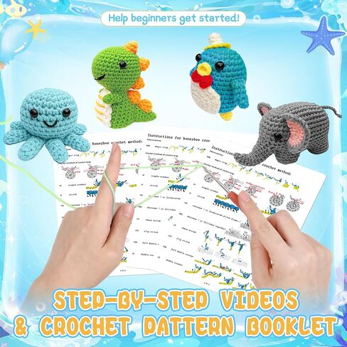 6pcs Crochet Kit للمبتدئين ، 2025 مجموعة الحياكة مع دروس فيديو خطوة بخطوة ، مجموعة الكروشيه المبتدئين للبالغين ، مجموعة Crochet Animal Kits Kids ، مجموعة كاملة من الحيوانات اللطيفة in Kuwait