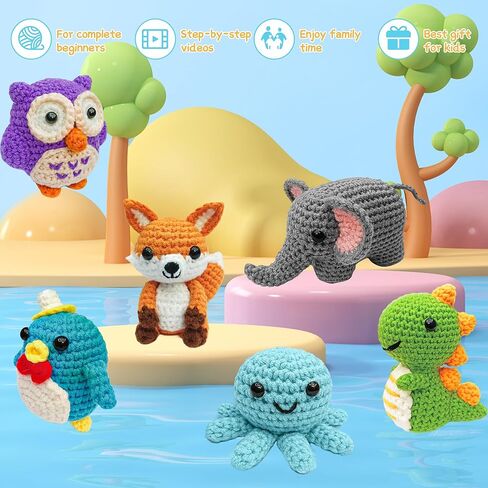 6pcs Crochet Kit للمبتدئين ، 2025 مجموعة الحياكة مع دروس فيديو خطوة بخطوة ، مجموعة الكروشيه المبتدئين للبالغين ، مجموعة Crochet Animal Kits Kids ، مجموعة كاملة من الحيوانات اللطيفة in Kuwait
