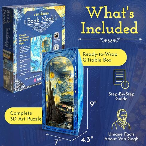 DIY Book Nook Kit - Vangogh Mini House Building Book Kits للبالغين - ملحقات Wooden 3D Puzzle Reshelf for Artisans - Miniature House Kit & Creative Bookends Gift لمحبي الكتب in Saudi Arabia