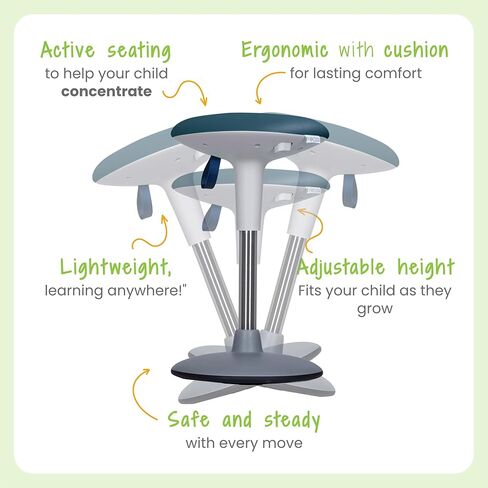 Adjustable Wobble Stool for Kids Ages 7-12 Years; Flexible Seating Stools for Classroom; Ergonomic Wiggle Seat, 360 Degrees Movement; Bonus Rechargeable Visual Timer (Sky Blue) in Kuwait