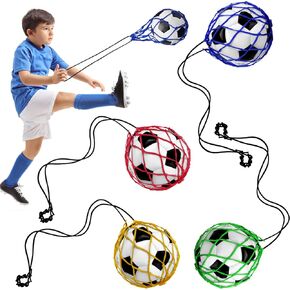 Outus 4 Pcs Kids Soccer Ball Trainer Soccer Juggle Kick Trainer Solo Handle Throw Adjustable Locked Net Bungee Elastic Soccer Ball Net Kicker for Youth Adults Training Equipment, 4 Color Size 3 4 5