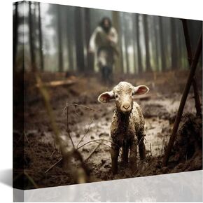 GUN SUPPLIES OUTLET LLC Jesus and Lamb Canvas Wall Art Jesus Chasing After Lamb Picture Religious Christian Home Decor Print 8x10 inch