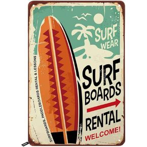 Swono Surf Boards Tin Signs,Surf Wear Rental Welcome Vintage Metal Tin Sign For Men Women,Wall Decor for Bars,Restaurants,Cafes Pubs,12x8 Inch