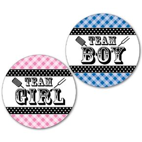 36 2.5-inch Baby Q - BBQ Baby Shower Gender Reveal Party Team Boy and Girl Stickers - Pink and Blue