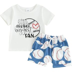 Lamuusaa Toddler Baby Boy Baseball Outfit Short Sleeve Letter Print T-shirt Baseball Shorts 2Pcs Summer Clothes 0-3T