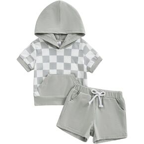 LAGKIYOJ Toddler Baby Boy Summer Clothes Mamas Boy Embroidery Short Sleeve Hoodie Shorts Set Infant Boy Mothers Day Outfit