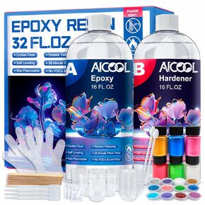 Aicool Epoxy Resin 32OZ, Epoxy Resin Kit, Crystal Clear Art Resin Not Yellowing, No Bubble, Self Leveling, High-Gloss, Casting & Coating for DIY Jewel