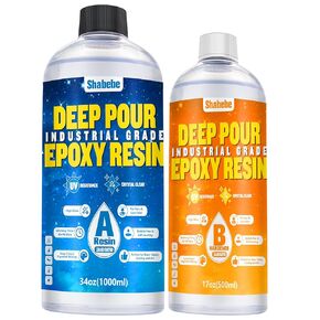 Shabebe Deep Pour Epoxy Resin 0.75 Gallon, Fast Cure, Crystal Clear Epoxy Resin Kit for 1-2" Depths, 2:1 Food Safe Casting Resin for Charcuterie Board, Serving Trays & Resin Coasters