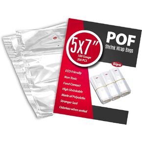 SIPA 5x7 inch 200PCS 100 Gauge POF NON-VENTING HOLE Shrink Wrap Bags Odorless for Soaps, Bath Bombs, Arts and Crafts, homemaking or Other Small Items
