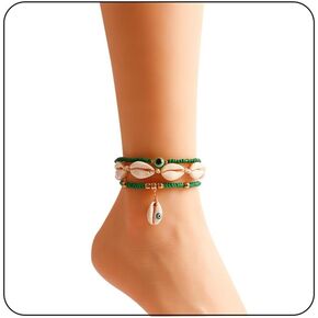 MIFYNN 3 Pcs Natural Shell Anklet Boho Beaded Shell Anklet Set Adjustable Handmade Seashell Foot Chains Beach Shell Anklet Bracelet Summer Foot Jewelry for Women Girls