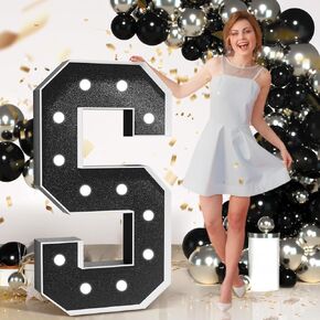 imprsv Marquee Numbers Silver Birthday Decorations: Large 4 Feet Tall Light Up Numbers 5th 15th 50th 75th Party Decor Big Mosaic Cardboard Number 5