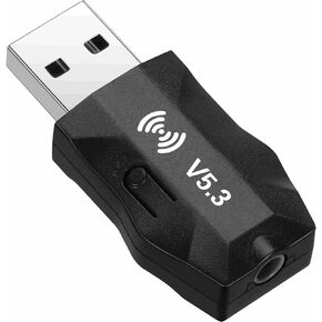 USB wireless audio receiver adapter, V5.3 audio adapter 3.5mm stereo sound system music receiver, for speakers, home theaters, karaoke, speakers, stages, etc., equipped with 3.5mm cable (black)