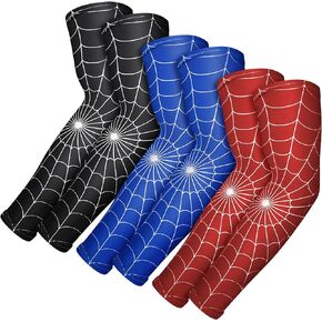3 Pair UV Sun Protection Arm Sleeves for Men Women Compression Athletic Sleeves Cooling Sleeves Tattoo Cover up for Outdoor (Blue, Black, Red)