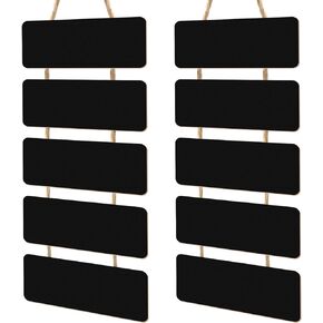 5 Pcs Double Sided Hanging Chalkboard Signs Wooden Erasable Message Board Rustic Chalkboard Hanging Signs Rectangle Message Memo Display with Hanging Rope for Wedding Bar Restaurant Kitchen Wall Decor