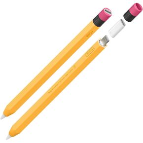 elago Classic Pencil Case Compatible with Apple Pencil (1st Generation) and Lightning Adapter [Adapter Not Included], Protective Silicone Skin Cover Sleeve (Yellow)