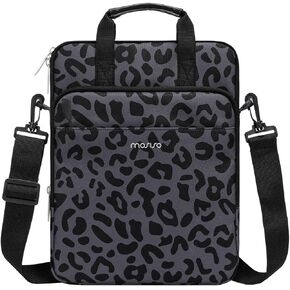 MOSISO Tablet Sleeve Case Compatible with iPad Pro 12.9 inch M2 M1 2022-2018 with Magic Keyboard & Smart Keyboard Folio, Surface Pro 9/8/7/6/X, Leopard Grain Tablet Shoulder Bag with 3 Pockets, Black