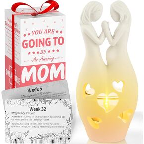 DREAMORIE Pregnancy Gifts for First Time Moms, LED Candle Statue w/Weekly Prayer Cards & Baby Milestone Cards, Congratulation Pregnant Mom Gifts for Daughter Friend Sister Bestie