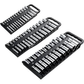 Magnetic Socket Holder Set, Black Portable Magnetic Socket Organizer Tray, Heavy Duty Socket Racks For 1/4-inch Drive, Hold 26 Sockets - Fit Shallow & Deep Sockets- Organize Your Tools