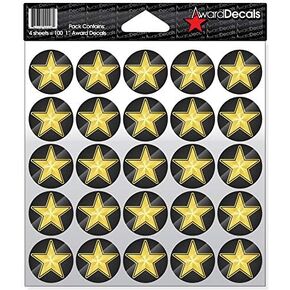 Award Decals Star Full Color Sticker Set (100 Decals) The Original Award Decals Premium 20mil Thick 1" Helmet Decals Made in The USA Since 1976