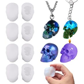 8 Pack Mini Skull Resin Silicone Molds, 3D Skull Head Candle Molds Kit for Resin Bracelet, Clay, Candle Wax Casting, Chocolate, Candy, Cake Topper Halloween Party Supplies Home Décor