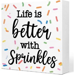 Life with Sprinkles Inspirational Wooden Plaque Sign Desk Decor,Rustic Summer Wood Block Sign Desk Decorations for Home Living Room Office Garden Shelf Table Decor